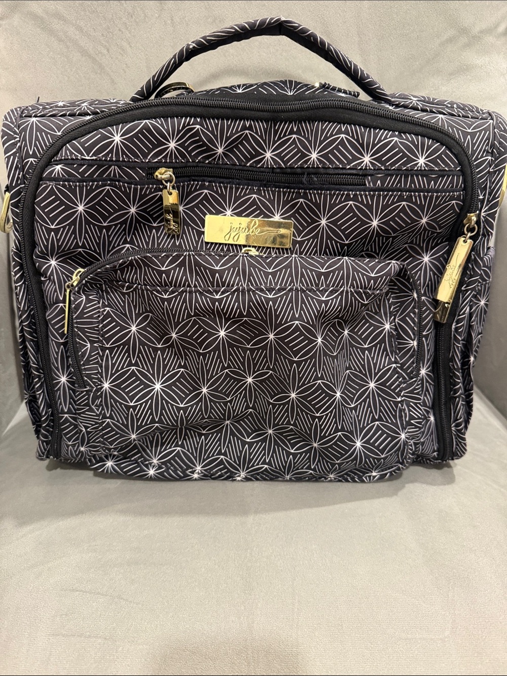 Ju-Ju-Be Black & White Floral Geometric Diaper Bag with Gold Hardware